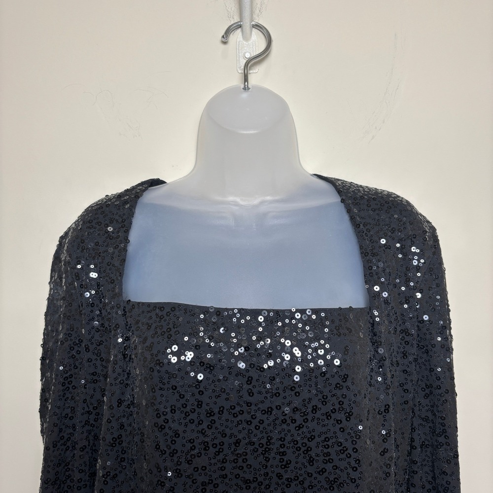 Lafayette 148 Silk Sequin 2 Piece Set Square Neck Open Cardigan Top Womens XL - Picture 2 of 9